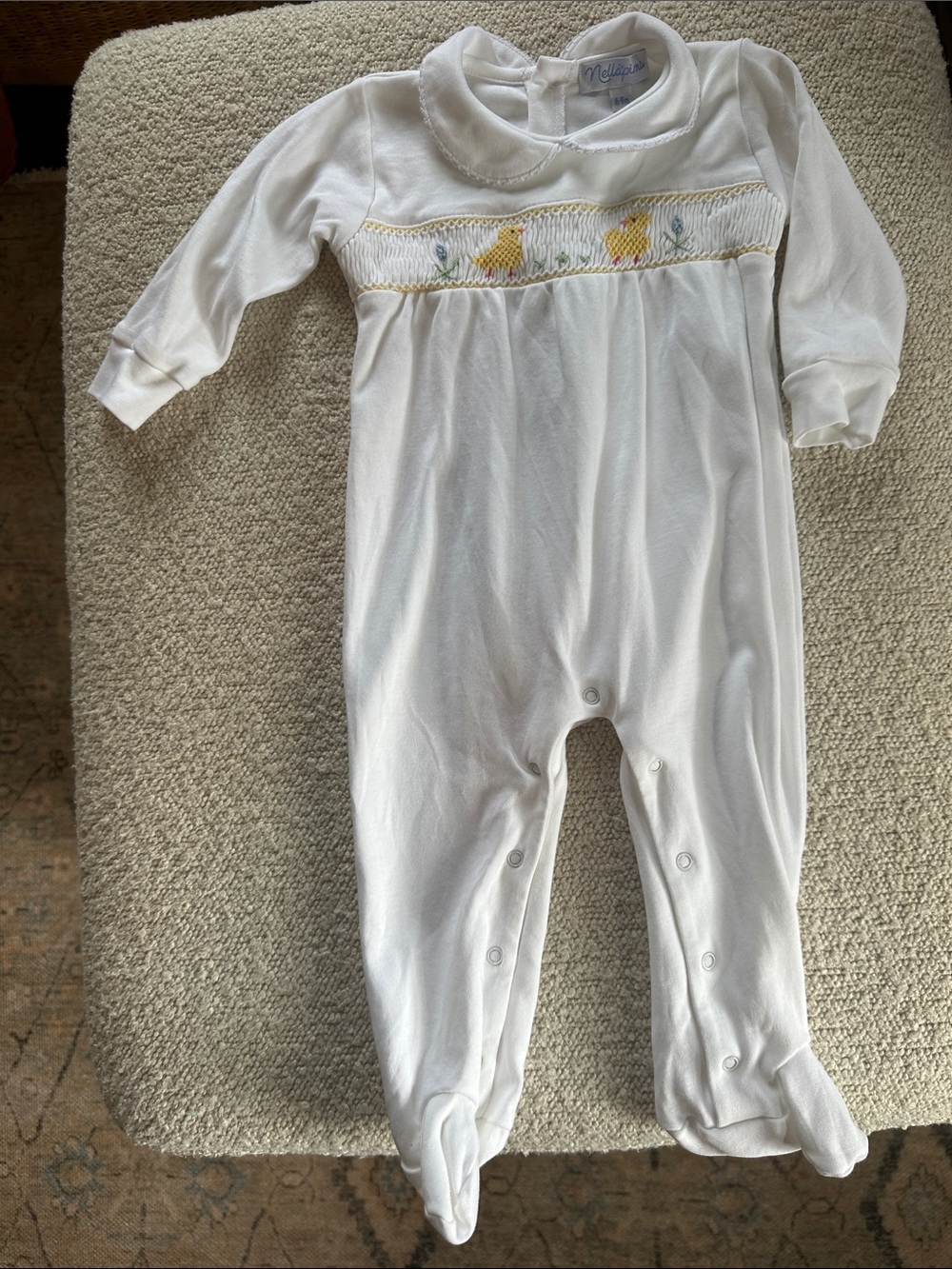 Nellapima White Smocked Footie with Chicks